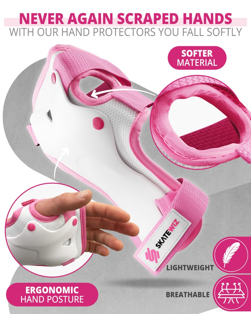 SKATEWIZ Knee and Elbow Pads Adult - Skating Protective Gear - PROTECT-1 - Size L Pink White - Wrist Guards Skating Pads, Skateboard, Roller Skate, Ice Skates For Women - Image 4